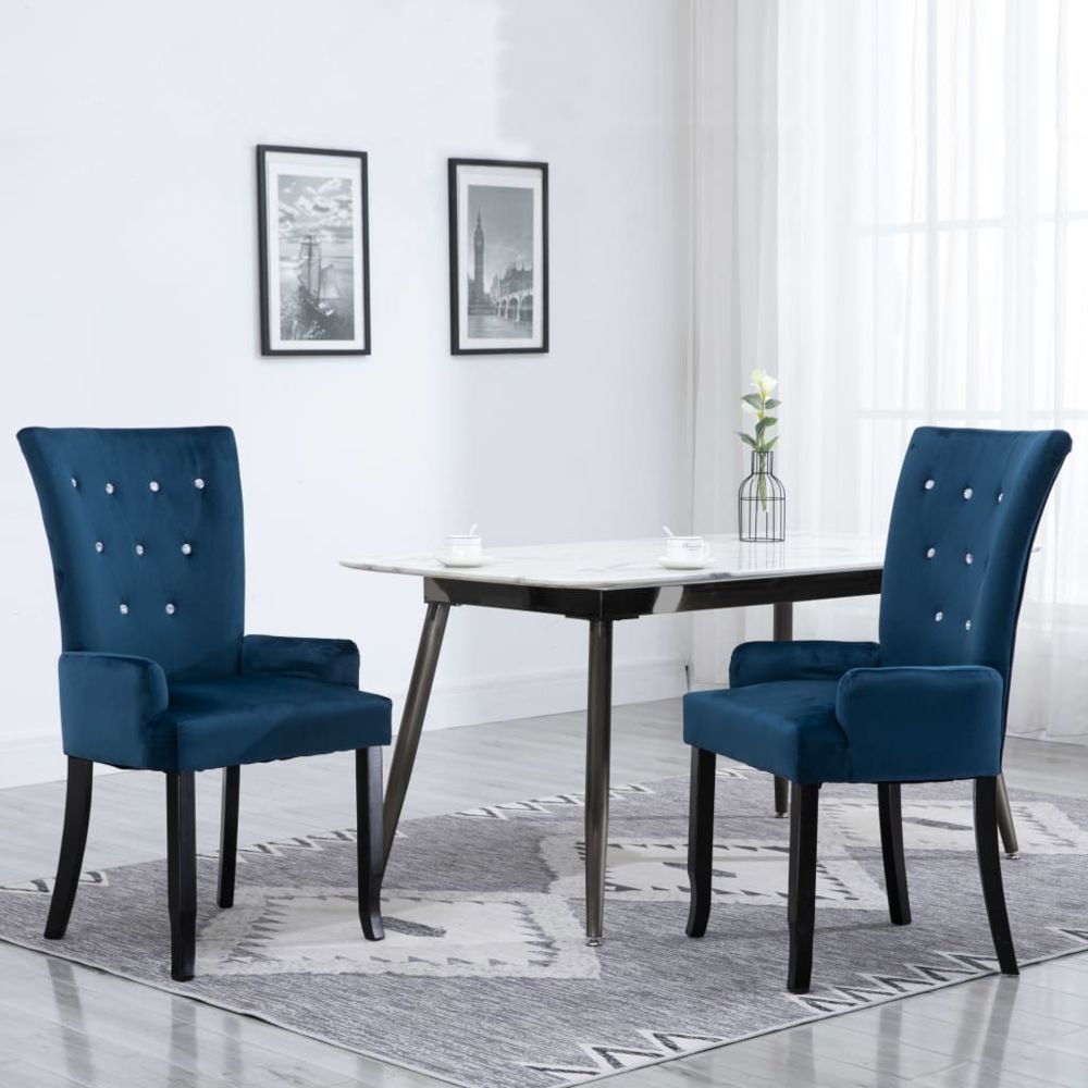 Vidaxl - vidaXL Chaise de salle à manger avec accoudoirs Bleu foncé Velours - Chaises