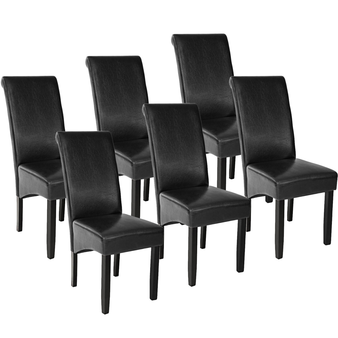 Tectake - Lot de 6 chaises aspect cuir - noir - Chaises
