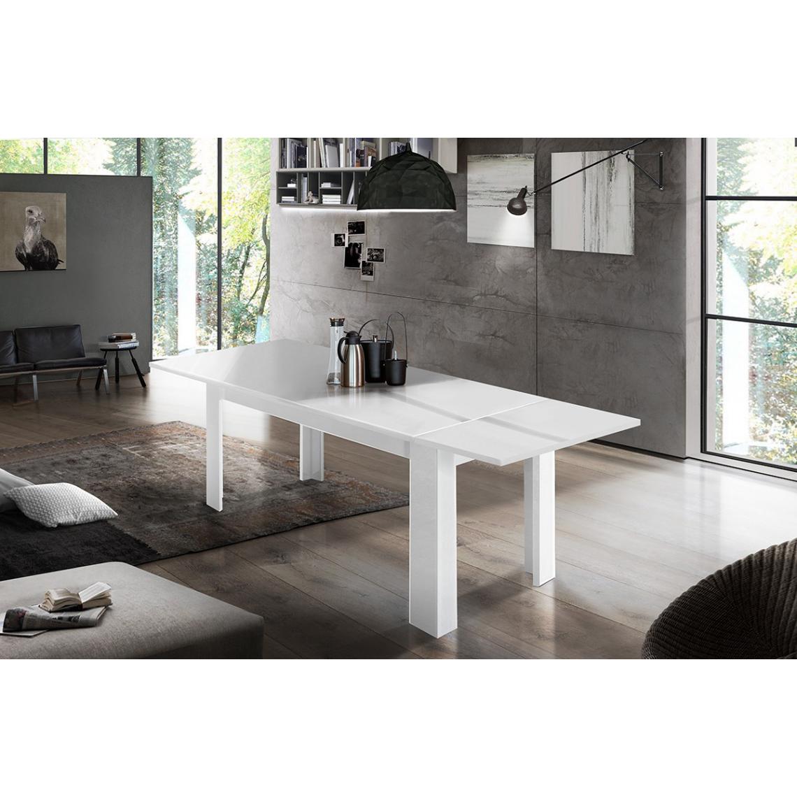 Alter - Table de salle à manger extensible, Made in Italy, Table moderne avec rallonges, Console extensible, 160 / 210x90h75 cm, couleur blanc brillant - Tables à manger