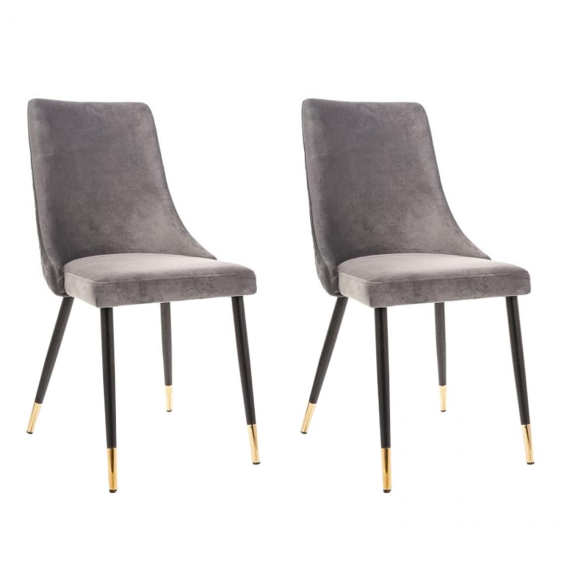 Hucoco - PIANO - Lot de 2 chaises élégantee avec coutures - Style glamour - 92x45x44 cm - Tissu velouté - Gris - Chaises
