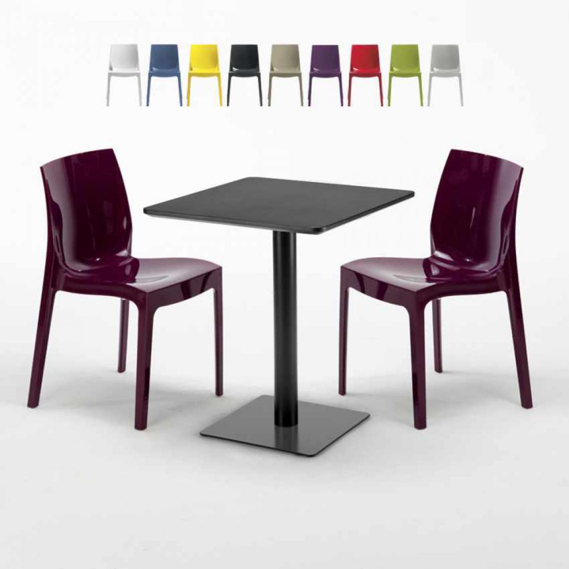 Grand Soleil - Table carrée 60x60 noire avec 2 chaises colorées Ice Licorice, Couleur: Pourpre - Tables à manger