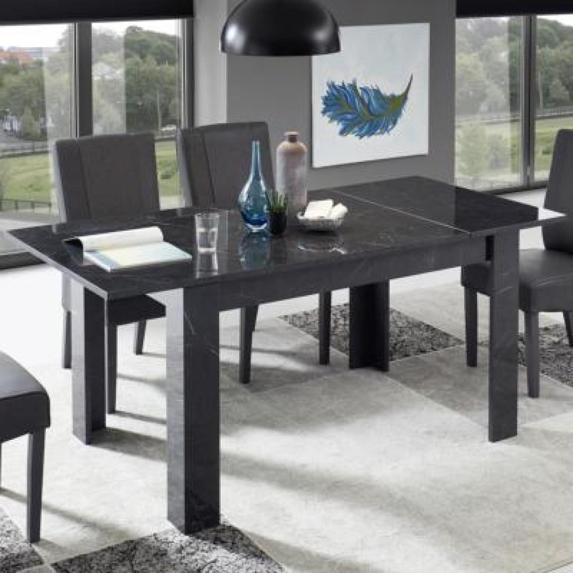 Nouvomeuble - Table 140 cm extensible effet marbre noir MANGOCHI 2 - Tables à manger