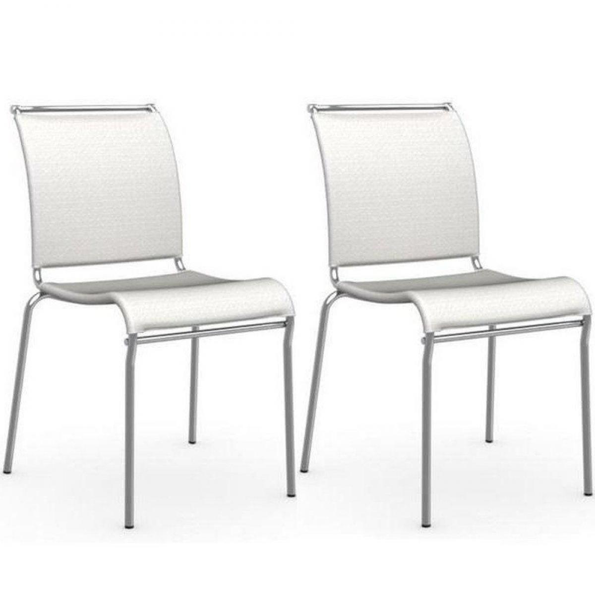 Inside 75 - Lot de 2 chaises italienne AIR structure acier chromé assise tissu blanc nancy - Chaises