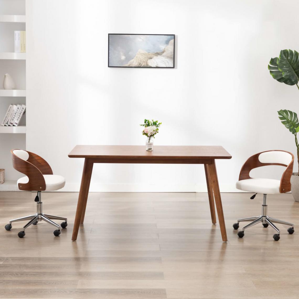 Icaverne - sublime Meubles de bureau Ankara Chaise pivotante de bureau Blanc Bois courbé et similicuir - Chaises