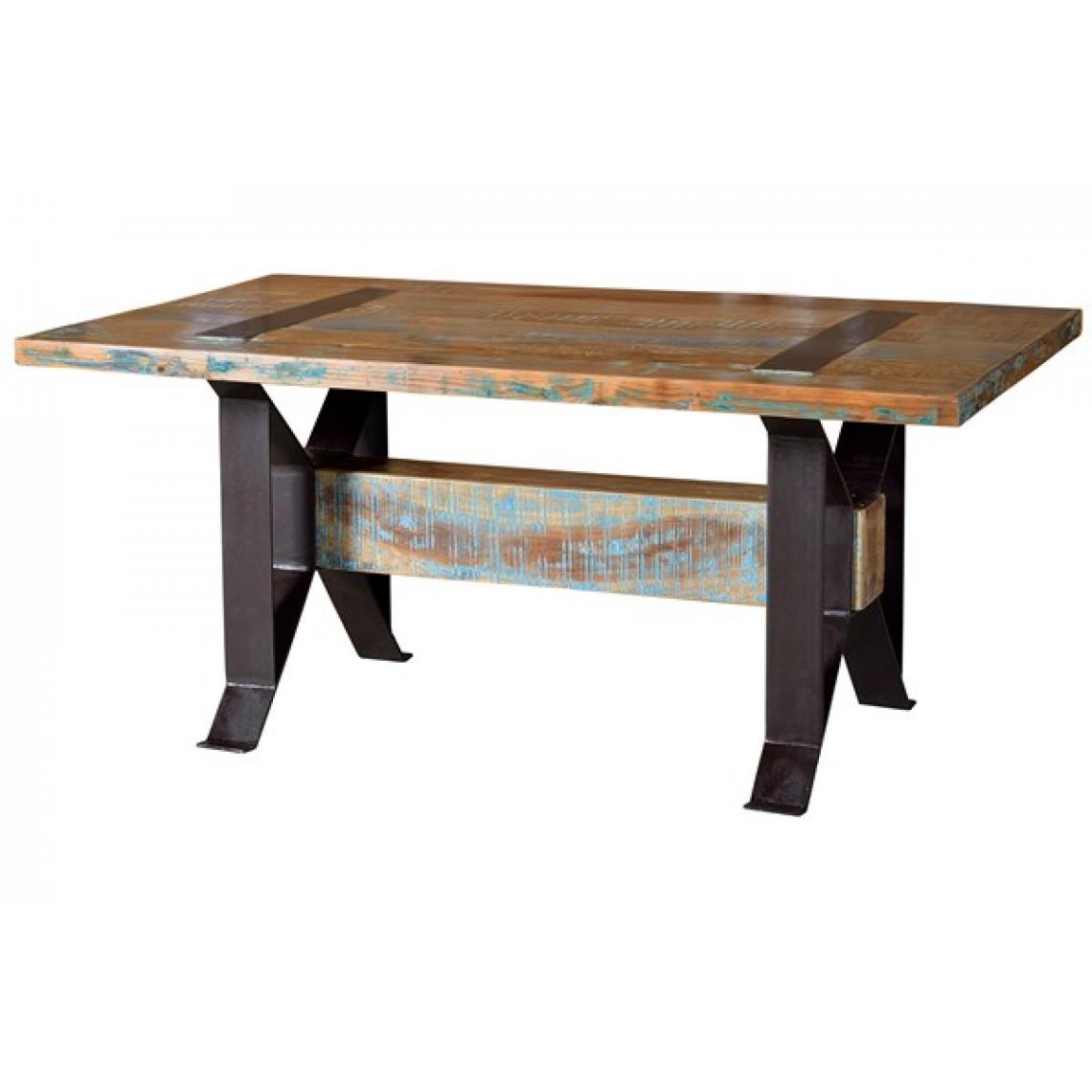 Pegane - Table à manger en bois recyclé multicolore - longueur 165 x profondeur 100 x hauteur 76 cm - Tables à manger