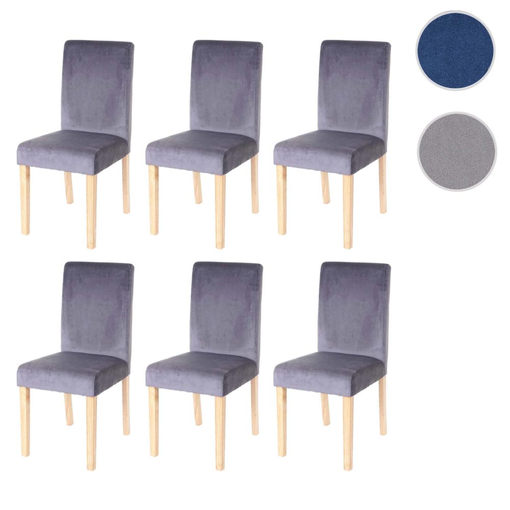 Mendler - 6x chaise de séjour Littau, fauteuil, velours ~ tissu gris, pieds clairs - Chaises
