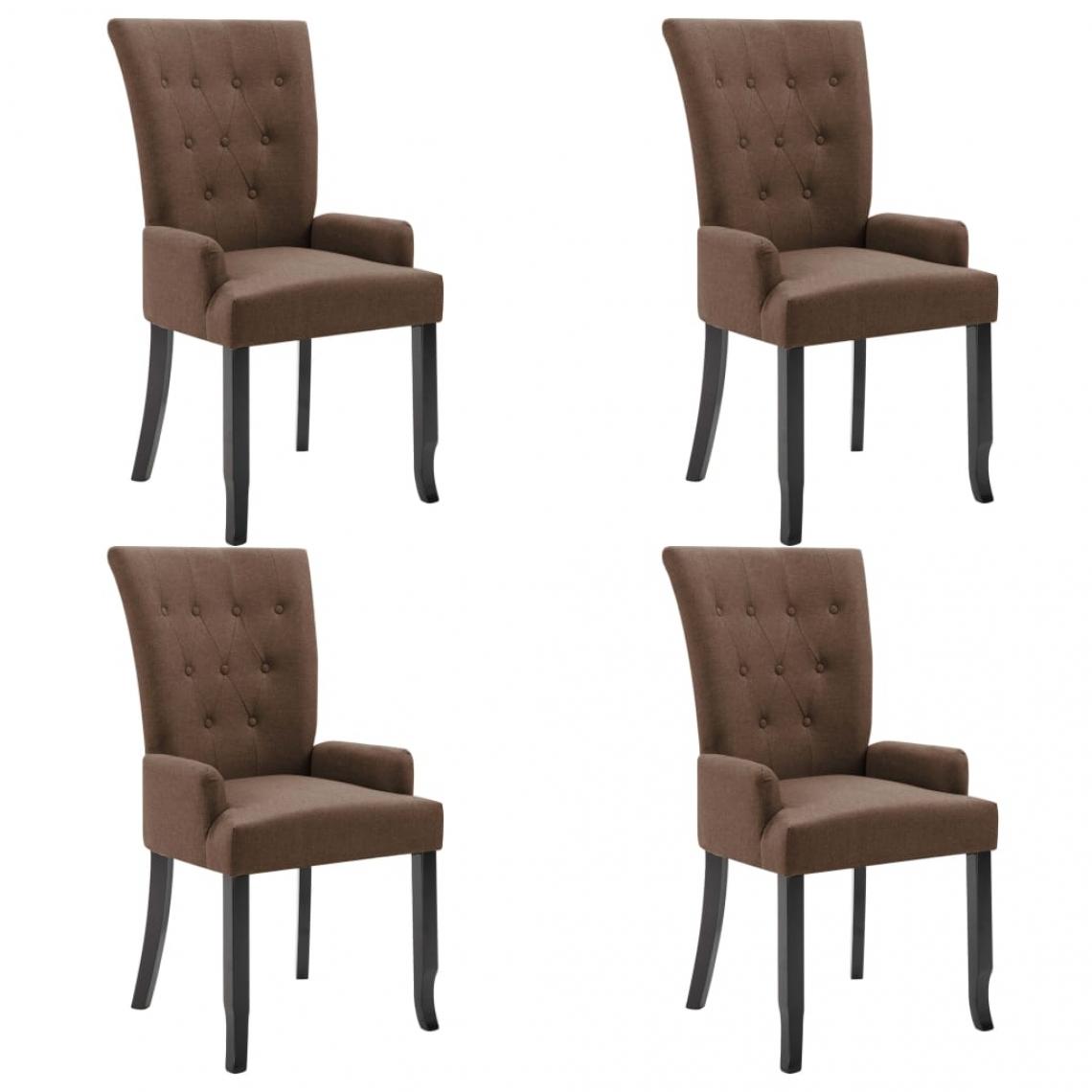 Decoshop26 - Lot de 4 chaises de salle à manger cuisine avec accoudoirs design moderne tissu marron CDS021209 - Chaises