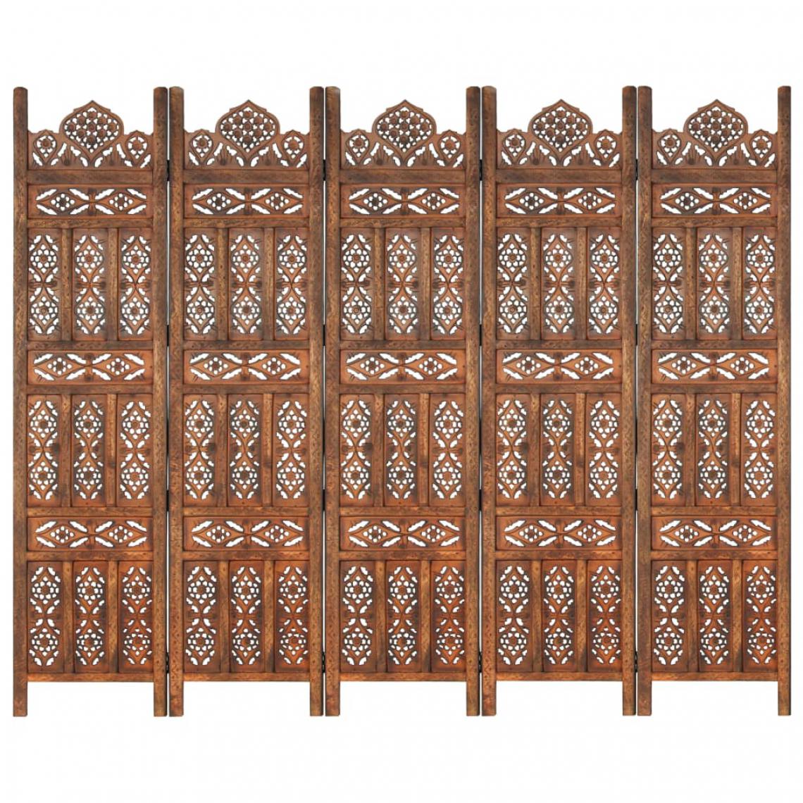 Icaverne - Admirable Meubles serie Jakarta Cloison de séparation 5 panneaux Marron 200x165cm Bois manguier - Paravents