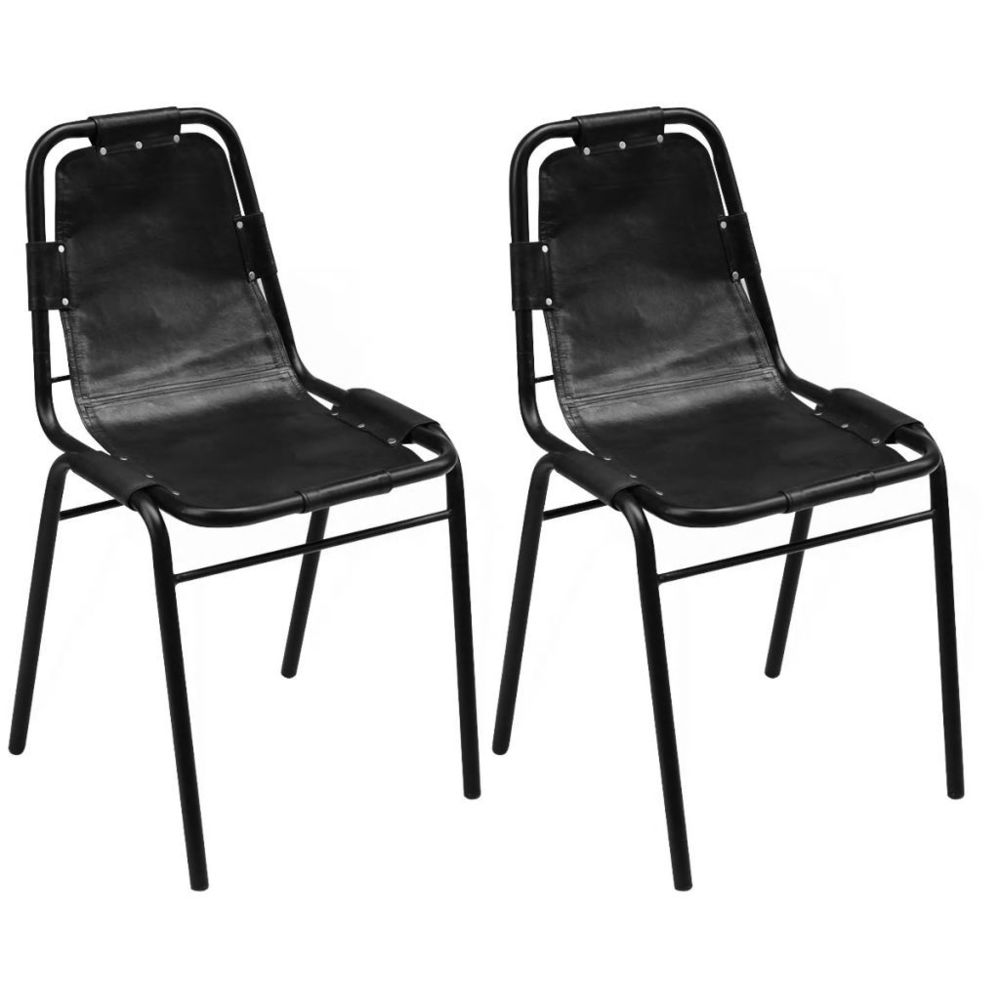 Uco - UCO Chaises de salle à manger 2 pcs Noir Cuir véritable - Chaises