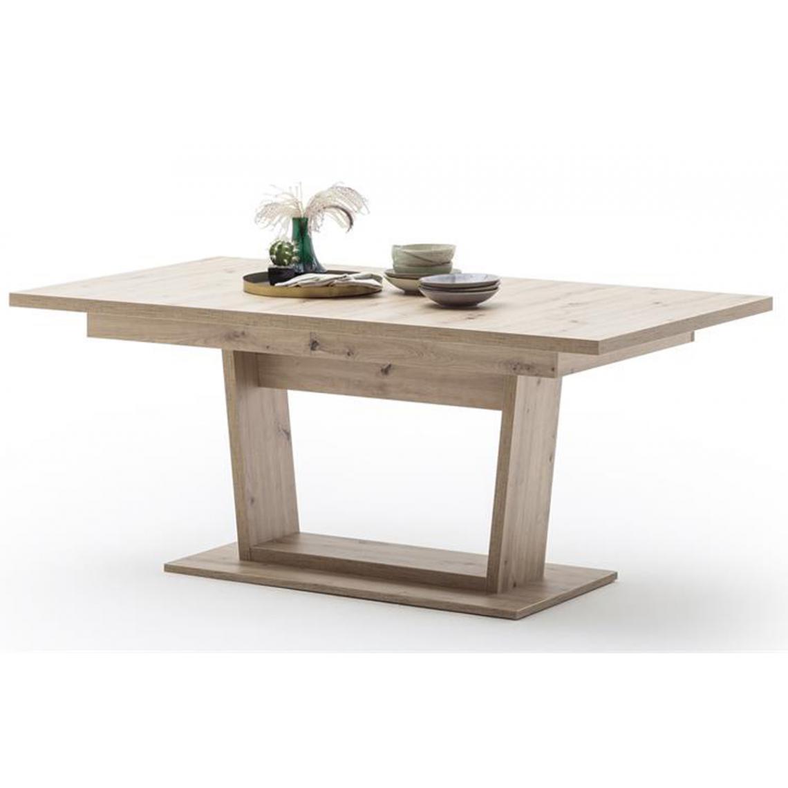 Pegane - Table à manger / table repas en bois décor chêne poutre - L.180-280 x H.77 x P.100 cm - Tables à manger