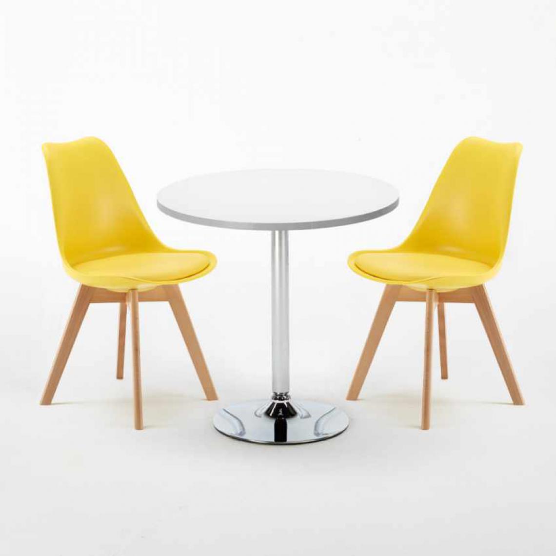 Ahd Amazing Home Design - Table Ronde Blanche 70x70cm Avec 2 Chaises Colorées Set Intérieur Bar Café NORDICA LONG Island, Couleur: Jaune - Tables à manger