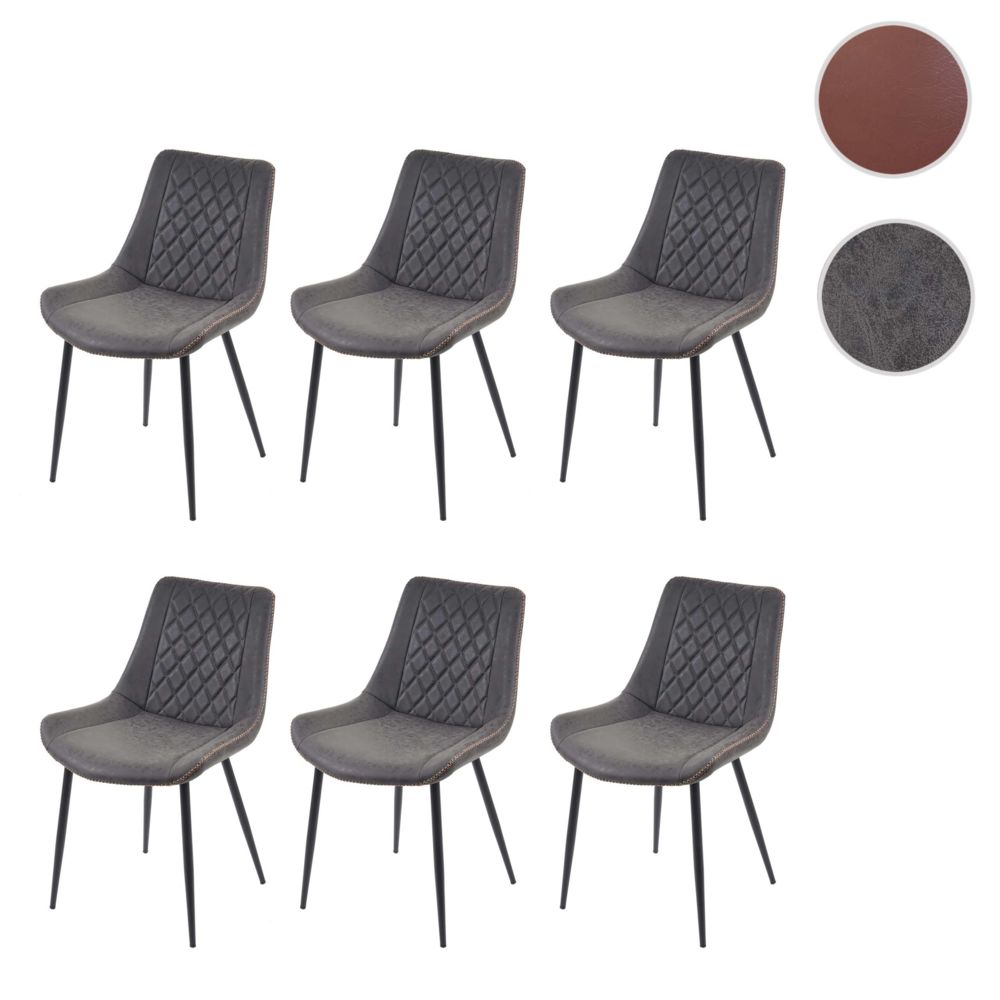 Mendler - 6x chaise de salle à manger HWC-E56, chaise de cuisine, vintage ~ similicuir imitation de daim, gris foncé - Chaises