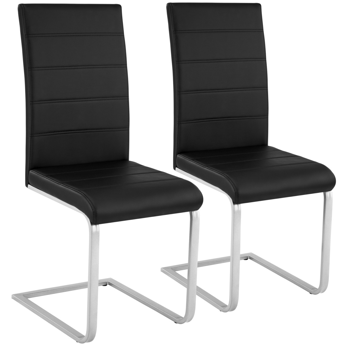 Tectake - 2 Chaises de Salle à Manger BETTINA Rembourrées Pieds en métal Argentés Design Moderne - noir - Chaises