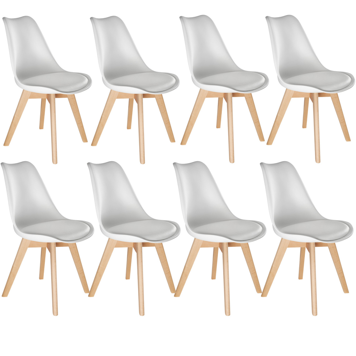 Tectake - 8 Chaises de Salle à Manger FRÉDÉRIQUE Style Scandinave Pieds en Bois Massif Design Moderne - blanc - Chaises