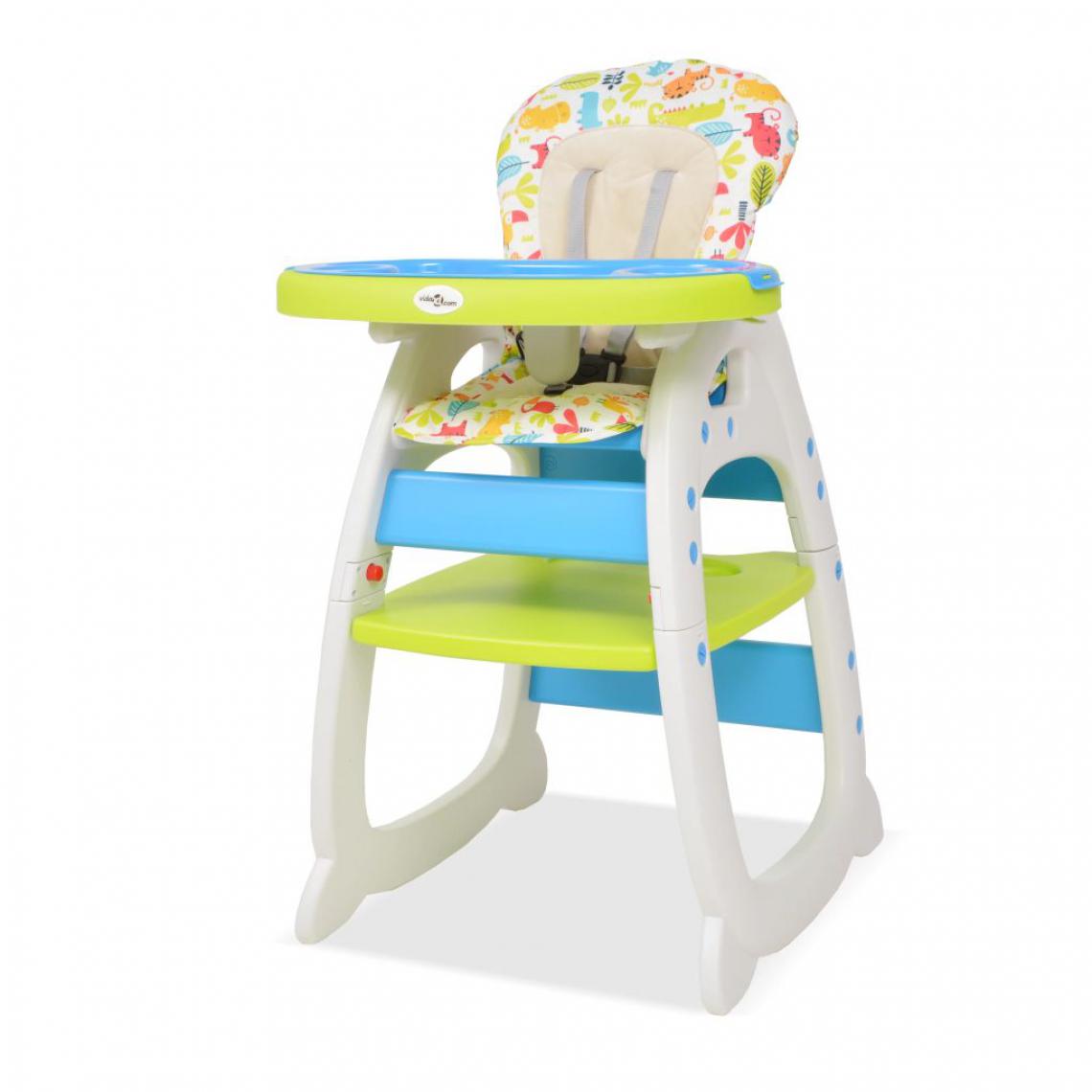 Icaverne - Inedit Mobilier pour bébés et tout-petits Roseau Chaise haute convertible 3-en-1 avec table Bleu et vert - Chaises