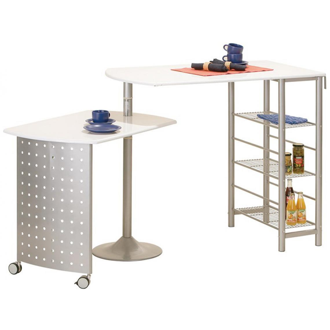 Pegane - Table-Bar en métal Blanc, Dim : 70 x 183 x 100 cm - Tables à manger