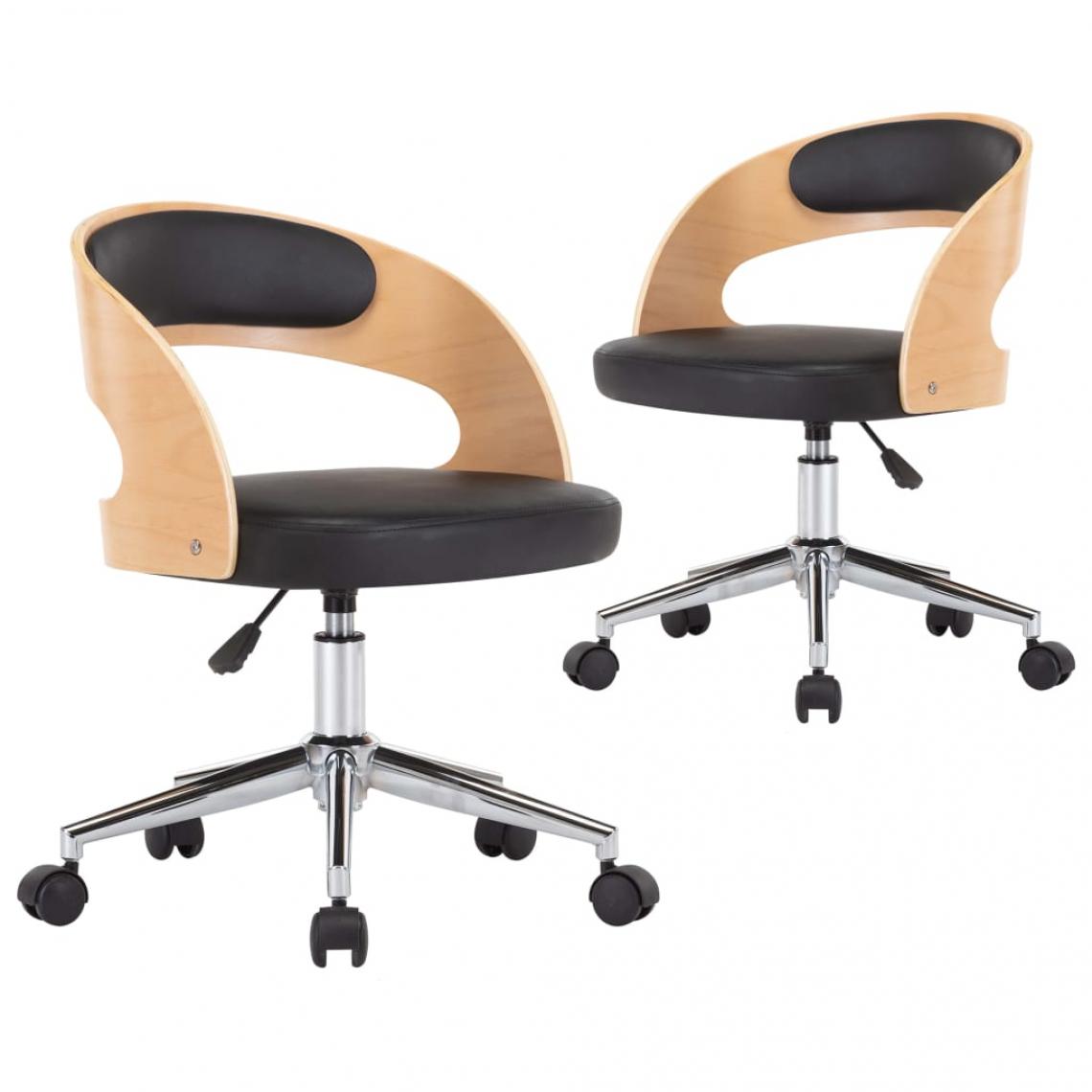 Decoshop26 - Lot de 2 chaises de salle à manger cuisine design contemporain bois courbé et similicuir noir CDS021173 - Chaises