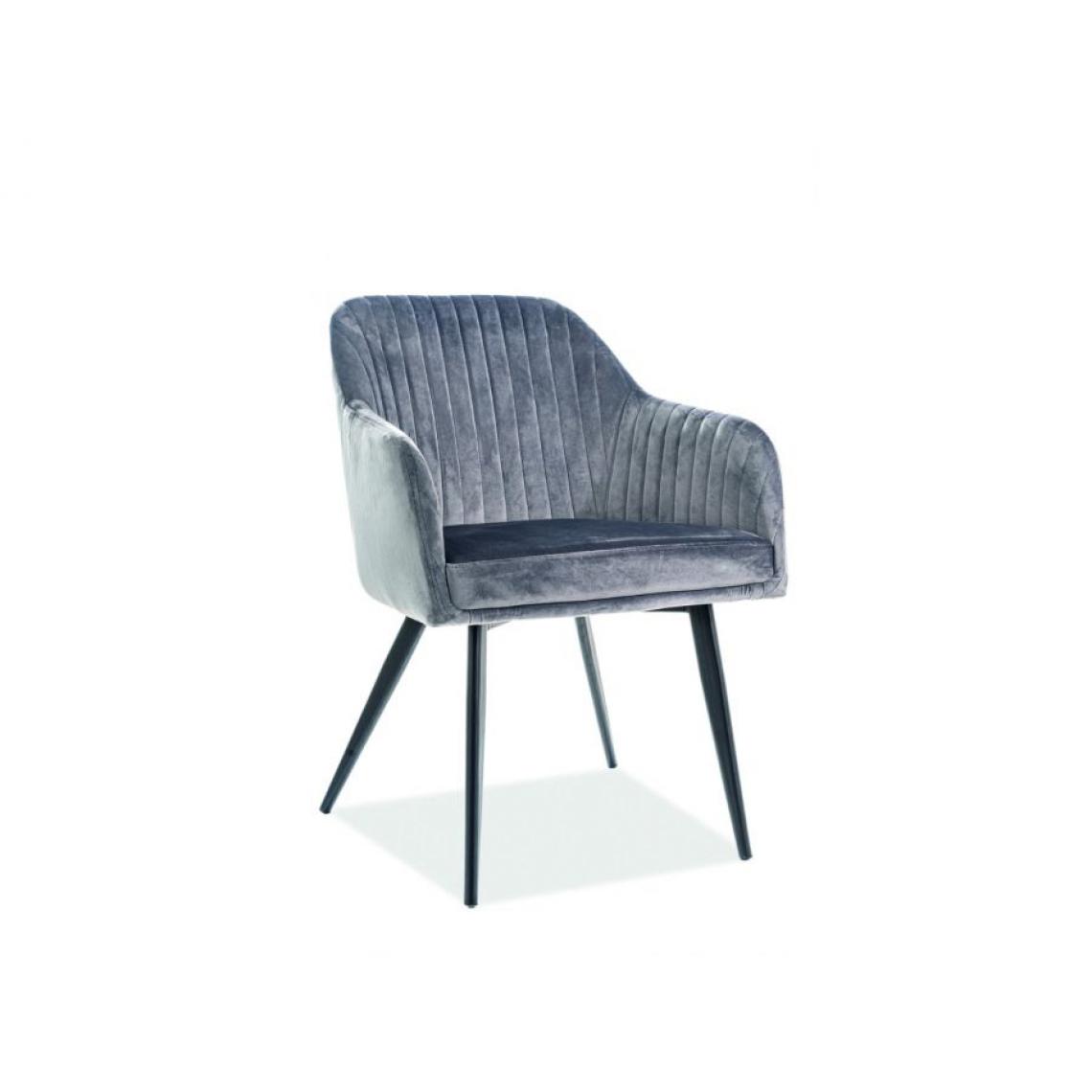 Hucoco - ELINE | Chaise matelassée avec pieds en métal | Dimensions : 82x48x47 cm | Tissu velours | Design élégant - Gris - Chaises