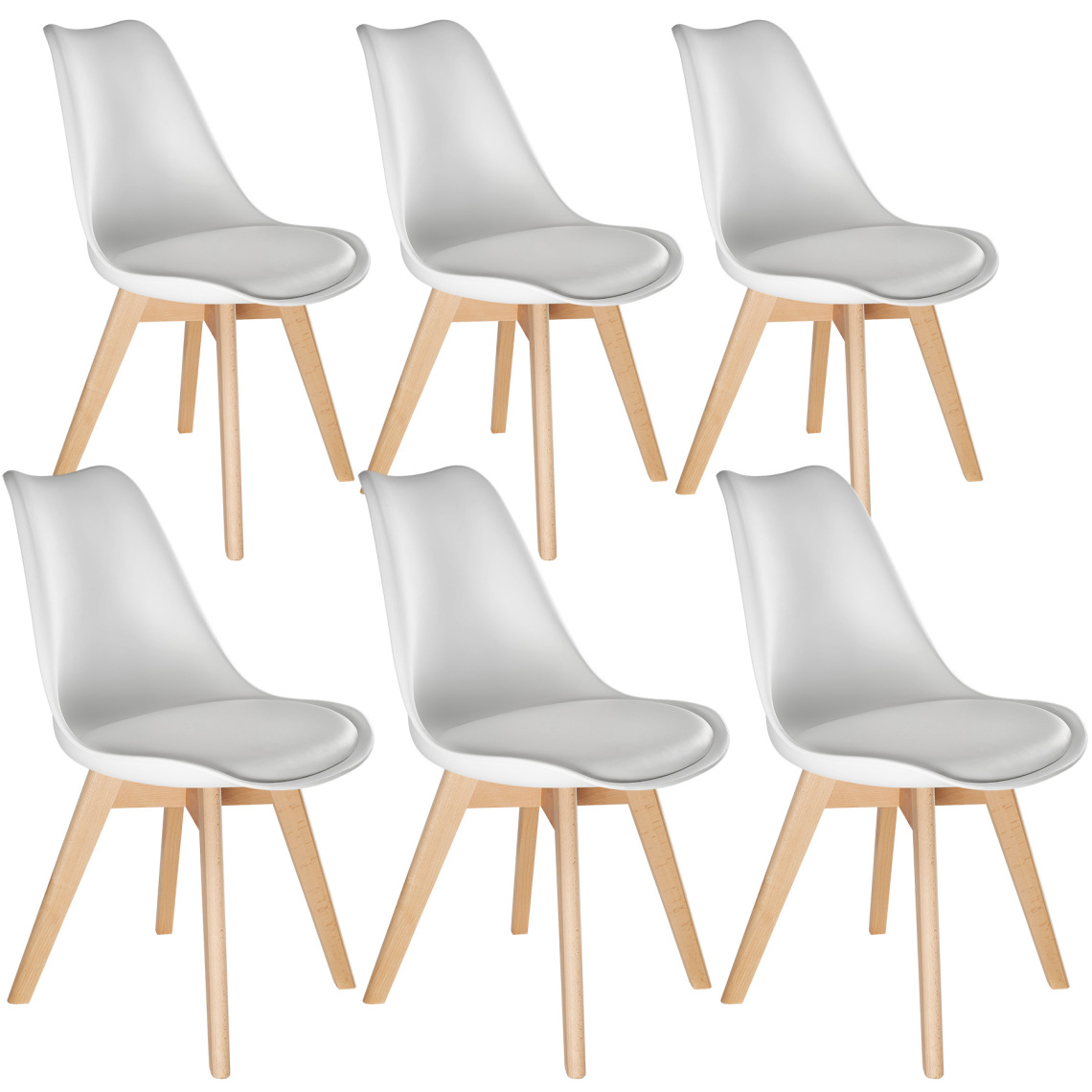 Tectake - 6 Chaises de Salle à Manger FRÉDÉRIQUE Style Scandinave Pieds en Bois Massif Design Moderne - blanc - Chaises