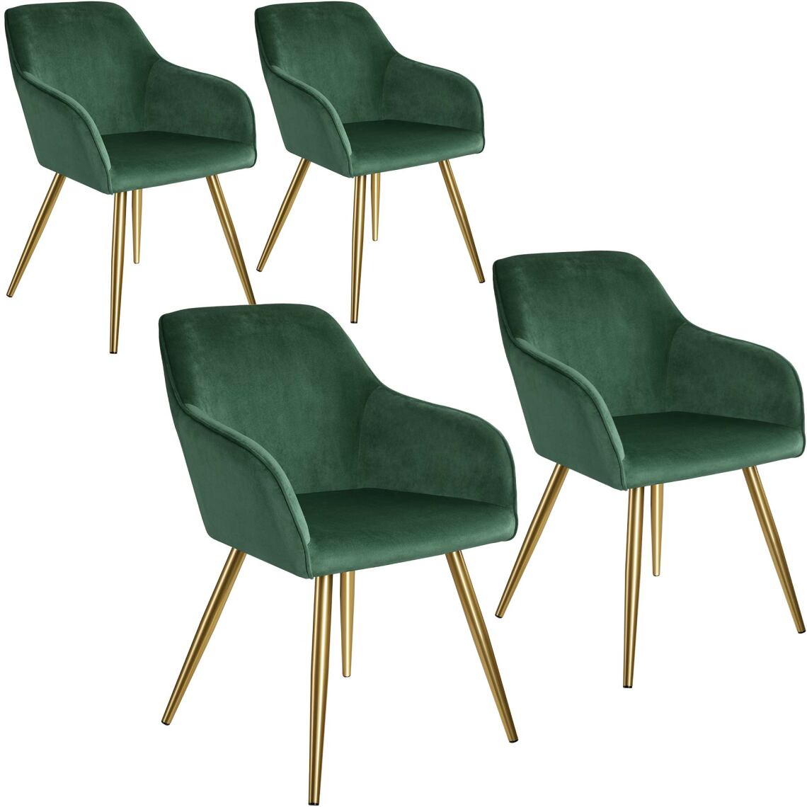 Tectake - 4 Chaises MARILYN Effet Velours Style Scandinave - vert foncé/or - Chaises