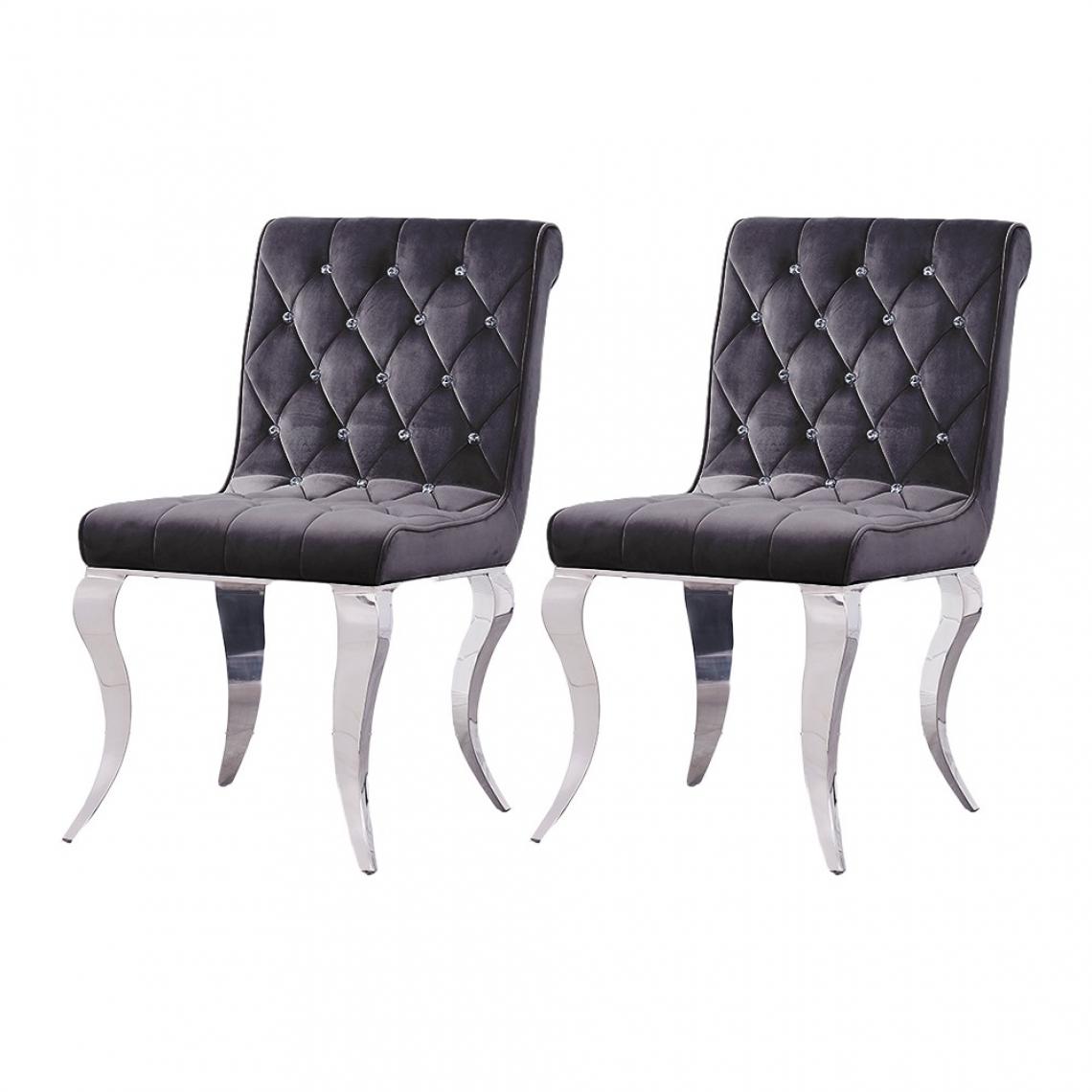Meubler Design - Lot de deux chaises capitonnée avec strasse CROSI - Velours Noir - Chaises