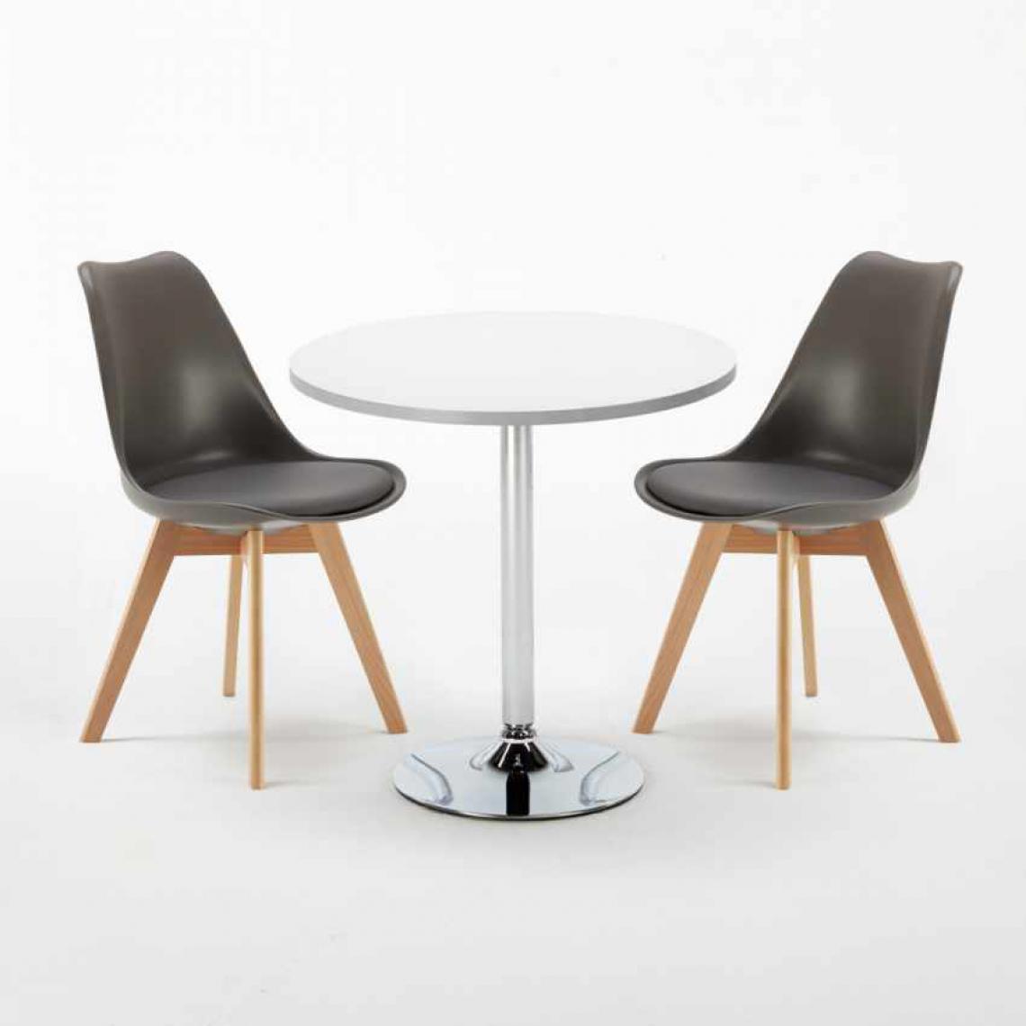Ahd Amazing Home Design - Table Ronde Blanche 70x70cm Avec 2 Chaises Colorées Set Intérieur Bar Café NORDICA LONG Island, Couleur: Gris - Tables à manger