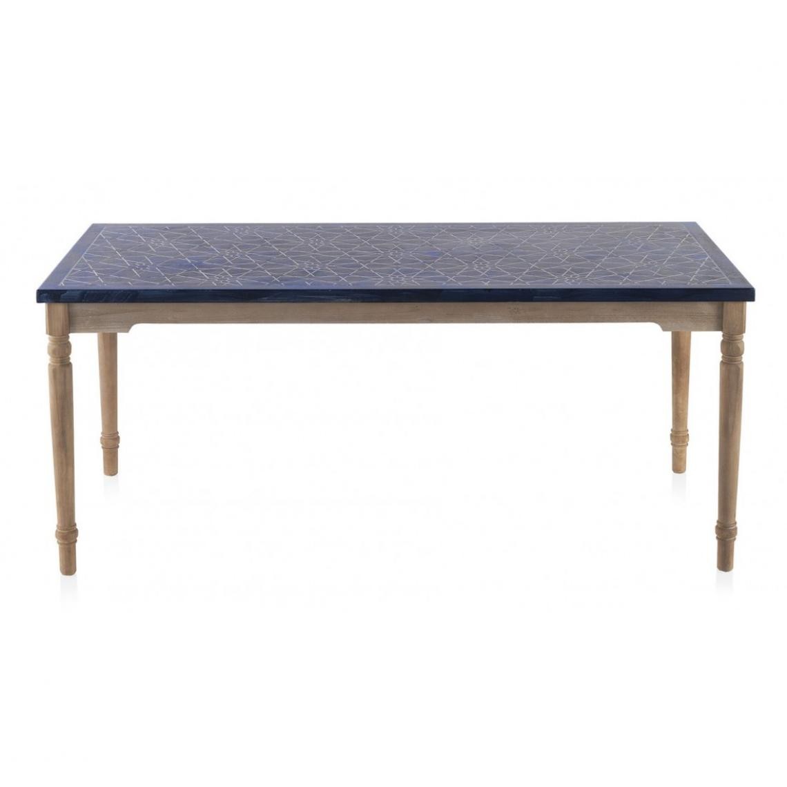 Pegane - Table à manger en bois de sapin naturel et panneau MDF coloris bleu - Longueur 180 x Hauteur 77 x Largeur 90 cm - Tables à manger