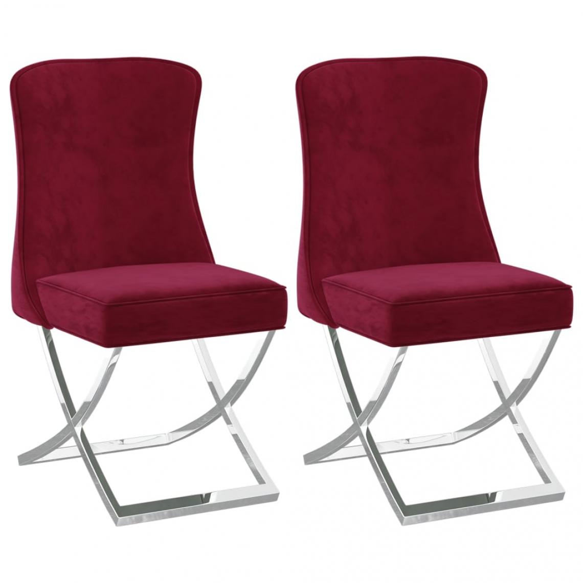 Decoshop26 - Lot de 2 chaises de salle à manger cuisine 53x52x98 cm design moderne velours bordeaux et inox CDS020293 - Chaises