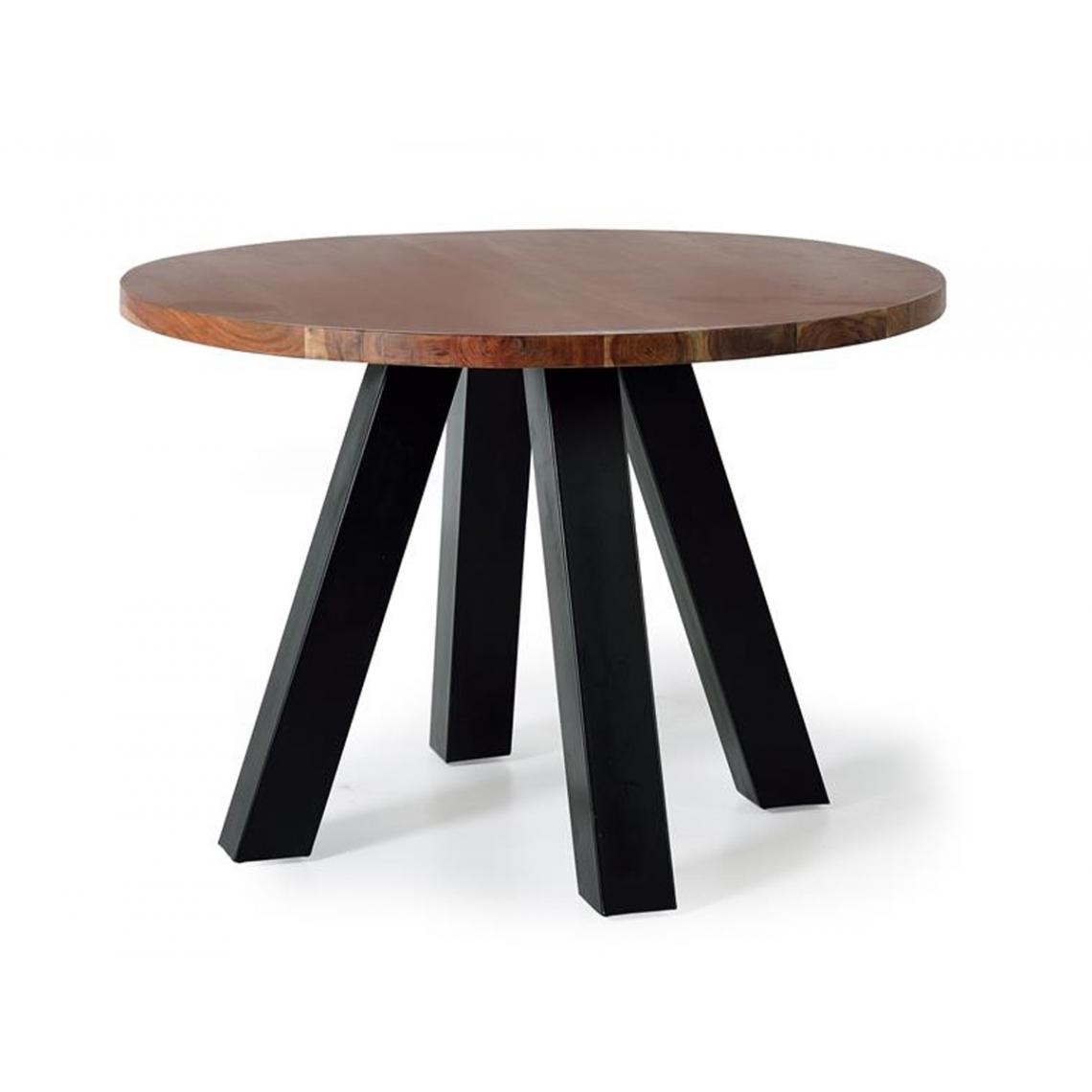Pegane - Table à manger en bois d'acacia coloris naturel / pieds noir - diamètre 110 x hauteur 76 cm - Tables à manger