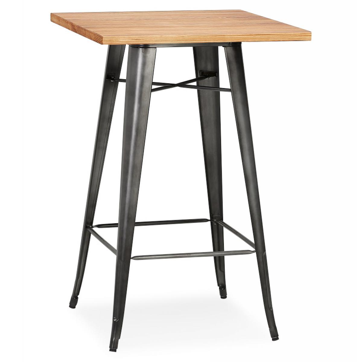 Alterego - Table haute style industriel 'GRAMY' en bois foncé et pieds en métal gris - 70x70 cm - Tables à manger