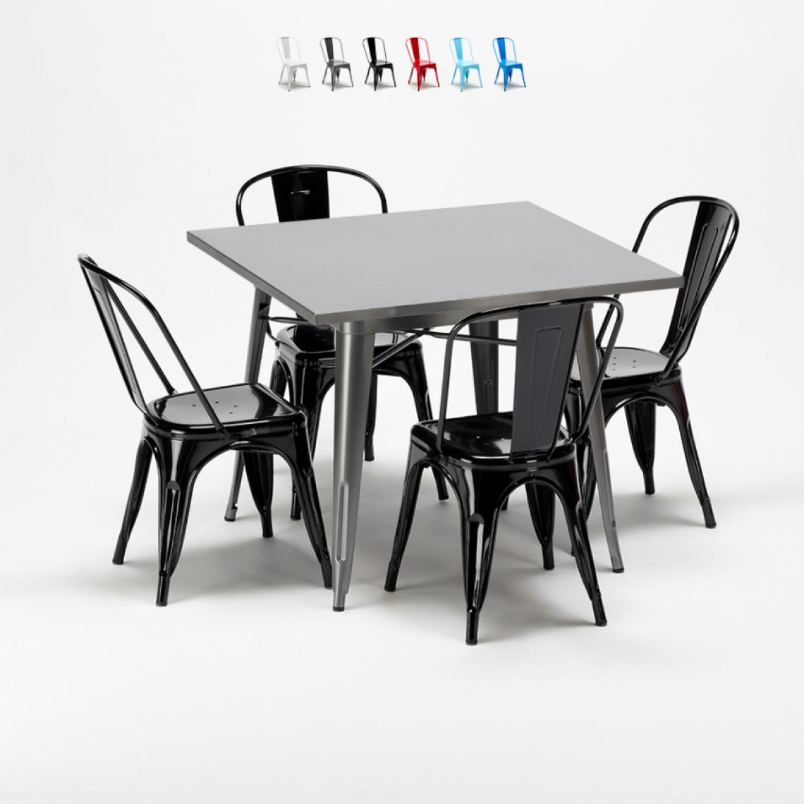 Ahd Amazing Home Design - Ensemble de Table carrée et chaises en métal au style industriel Tolix Flushing, Couleur: Noir - Tables à manger