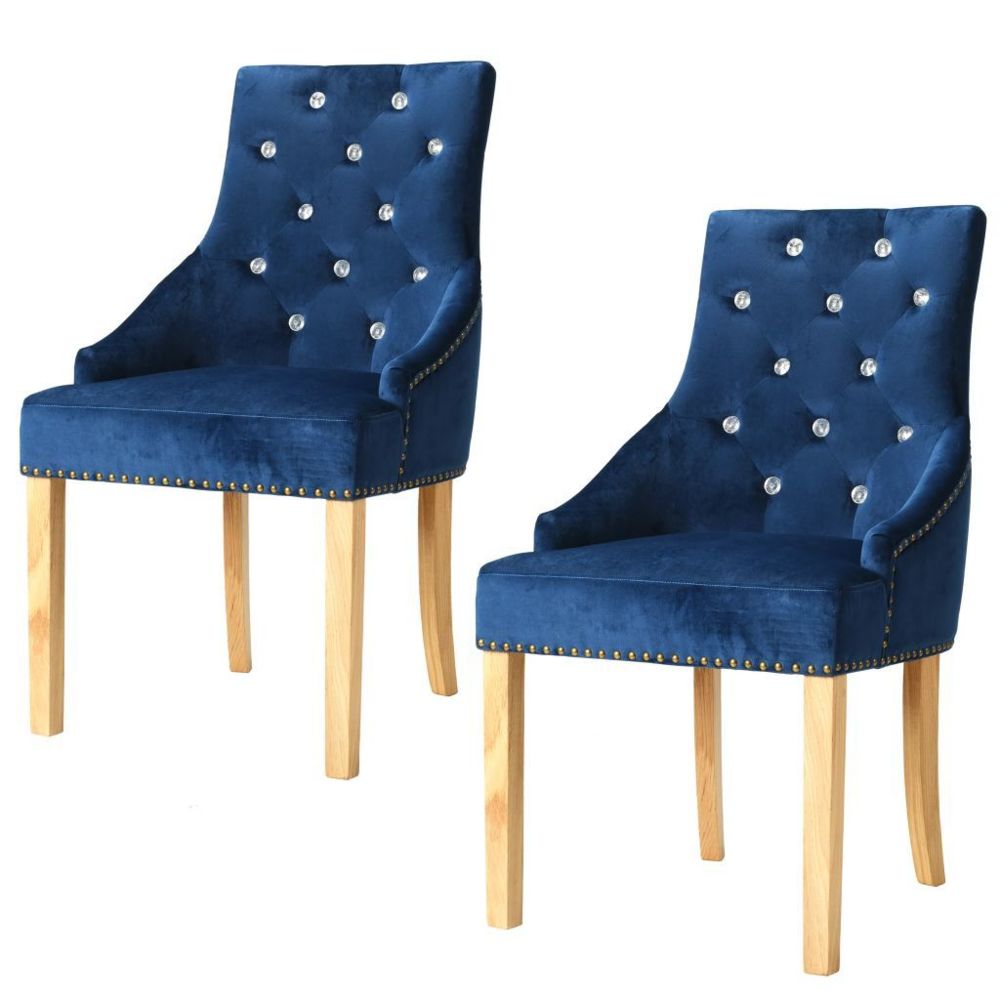 marque generique - Stylé Fauteuils ensemble Yaoundé Chaise de salle à manger 2 pcs Chêne massif et velours bleu - Chaises