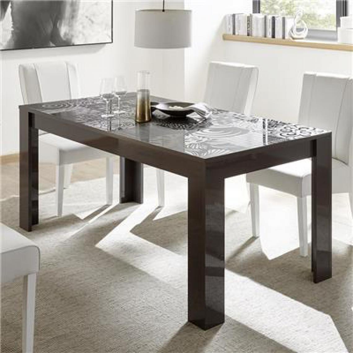 Nouvomeuble - Table de repas gris laqué design 140 cm ELMA 2 - Tables à manger