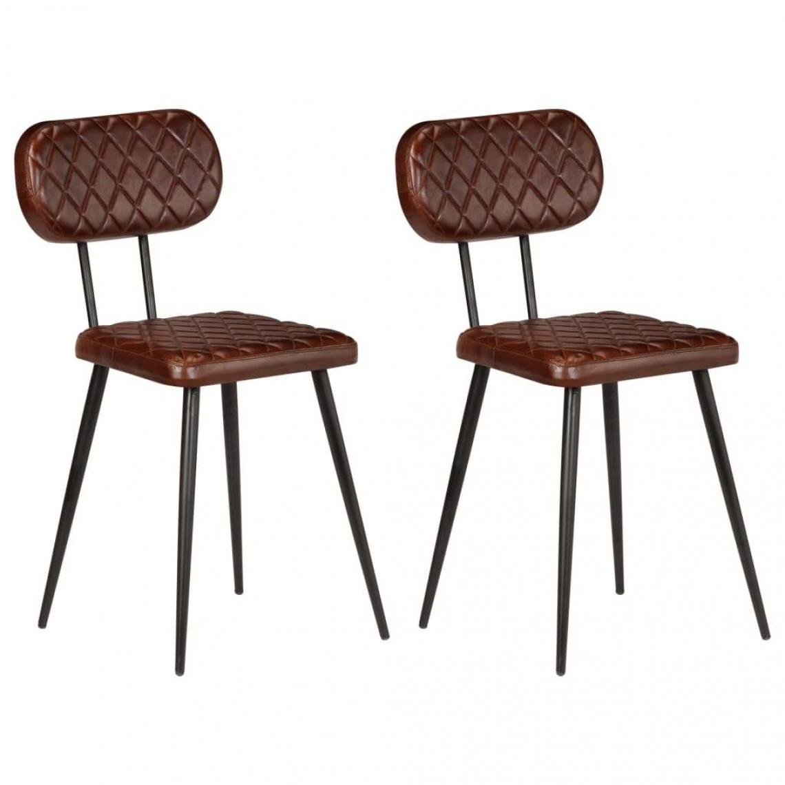 Decoshop26 - Lot de 2 chaises de salle à manger cuisine design vintage cuir véritable marron CDS020685 - Chaises