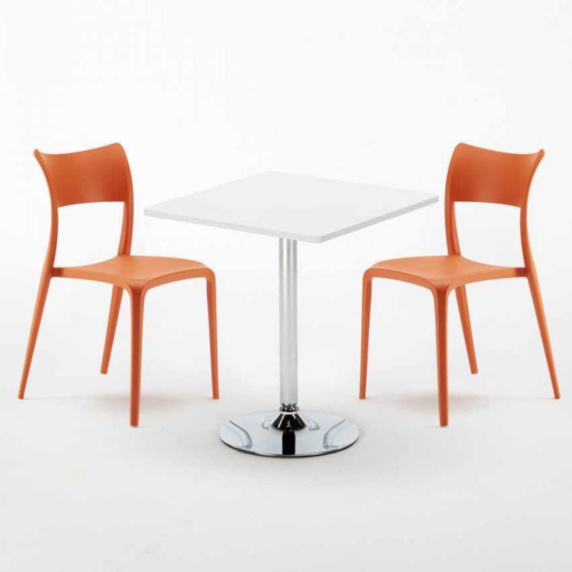 Ahd Amazing Home Design - Table Carrée Blanche 70x70cm Avec 2 Chaises Colorées Set Intérieur Bar Café Parisienne Cocktail, Couleur: Orange - Tables à manger