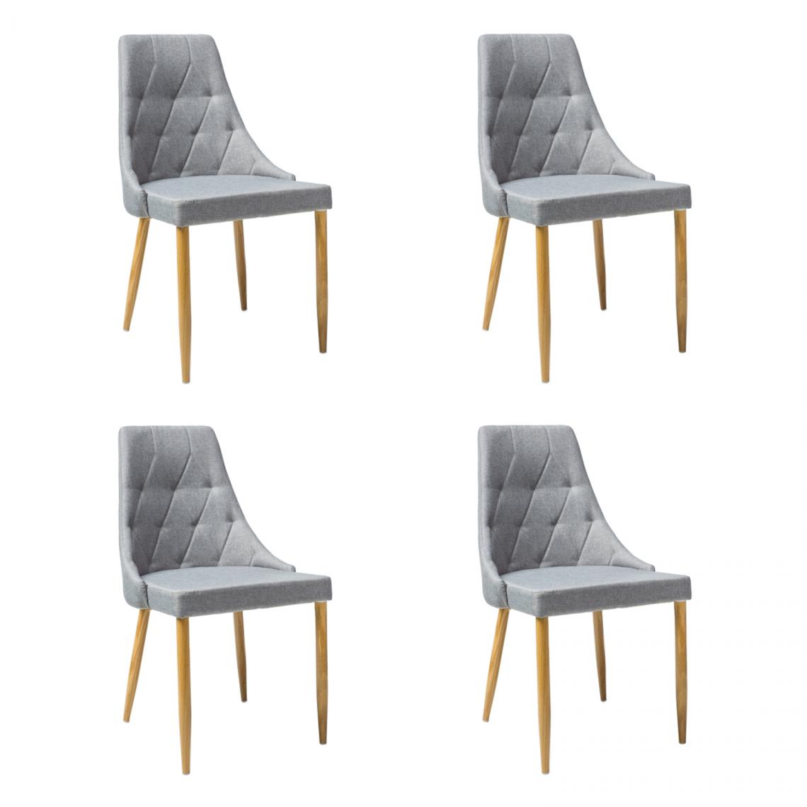 Hucoco - TRIO - Lot de 4 chaises - Style scandinave - 90x50x46 cm - Rembourrée en tissu - Structure en métal - Gris - Chaises