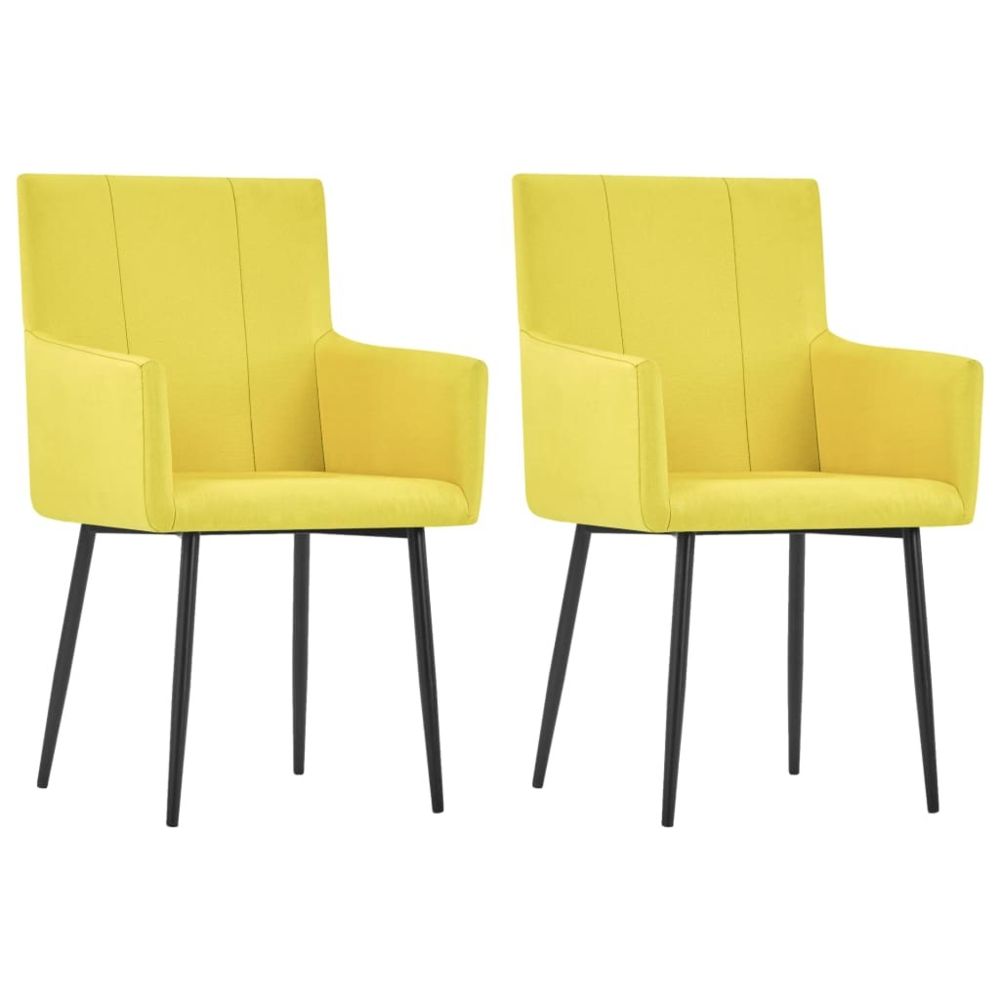 marque generique - Joli Fauteuils et chaises gamme Rabat Chaises de salle à manger avec accoudoirs 2 pcs Jaune Tissu - Chaises
