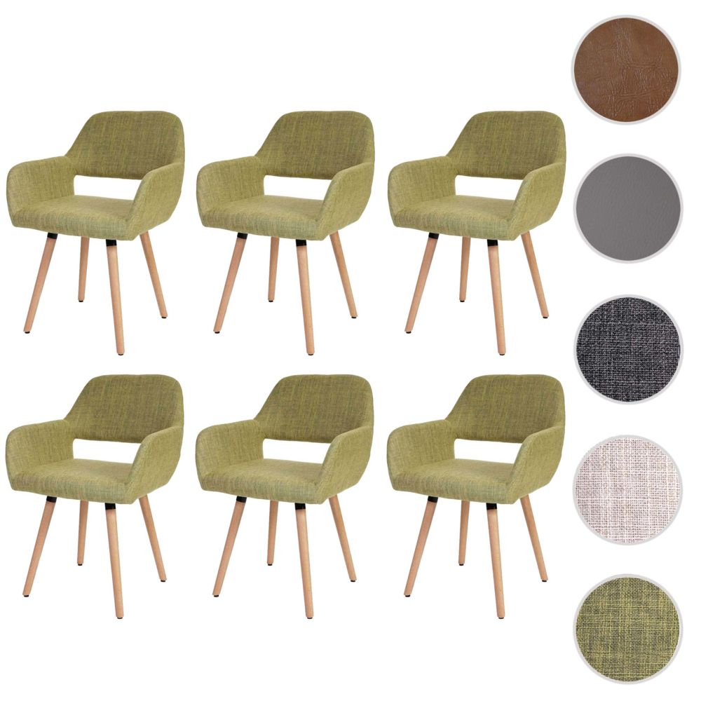 Mendler - 6x chaise de salle à manger Altena II, fauteuil, design rétro des années 50 ~ tissu, vert clair - Chaises