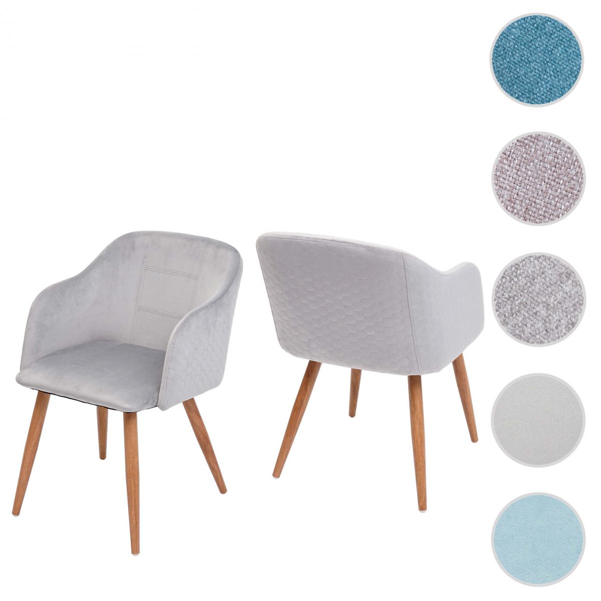 Mendler - 2x chaise de séjour, salle à manger HWC-D71, fauteuil, design rétro, accoudoirs, tissu ~ velours gris clair - Chaises