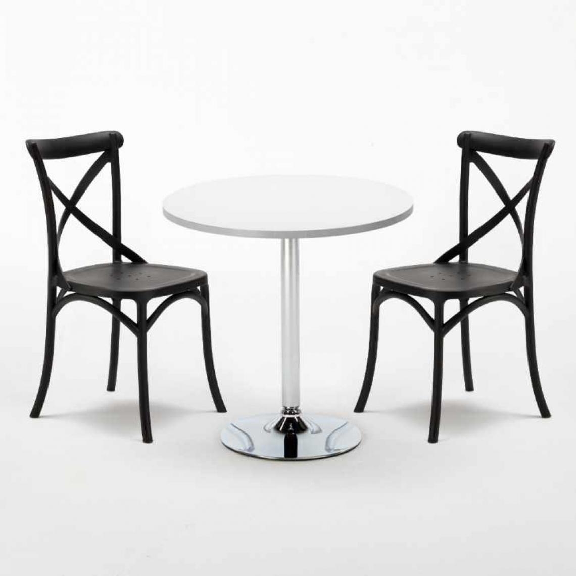 Ahd Amazing Home Design - Table Ronde Blanche 70x70cm Avec 2 Chaises Colorées Set Intérieur Bar Café Vintage LONG Island, Couleur: Noir - Tables à manger