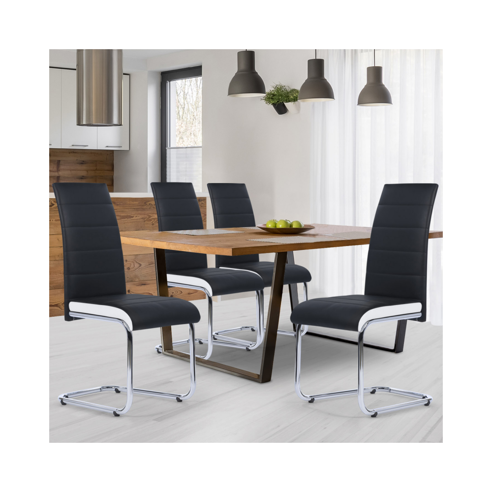 Idmarket - Lot de 4 chaises Mia noires liseré blanc pour salle à manger - Chaises