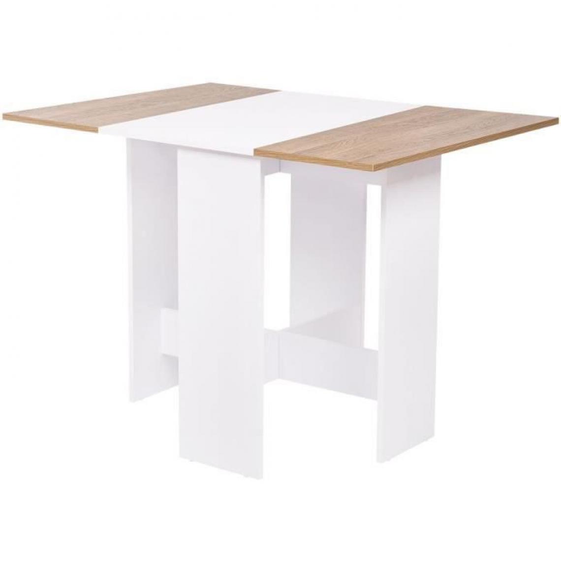 Cstore - Table à manger pliable VARDA - En panneaux de particules avec décor papier - Blanc et chêne - Tables à manger