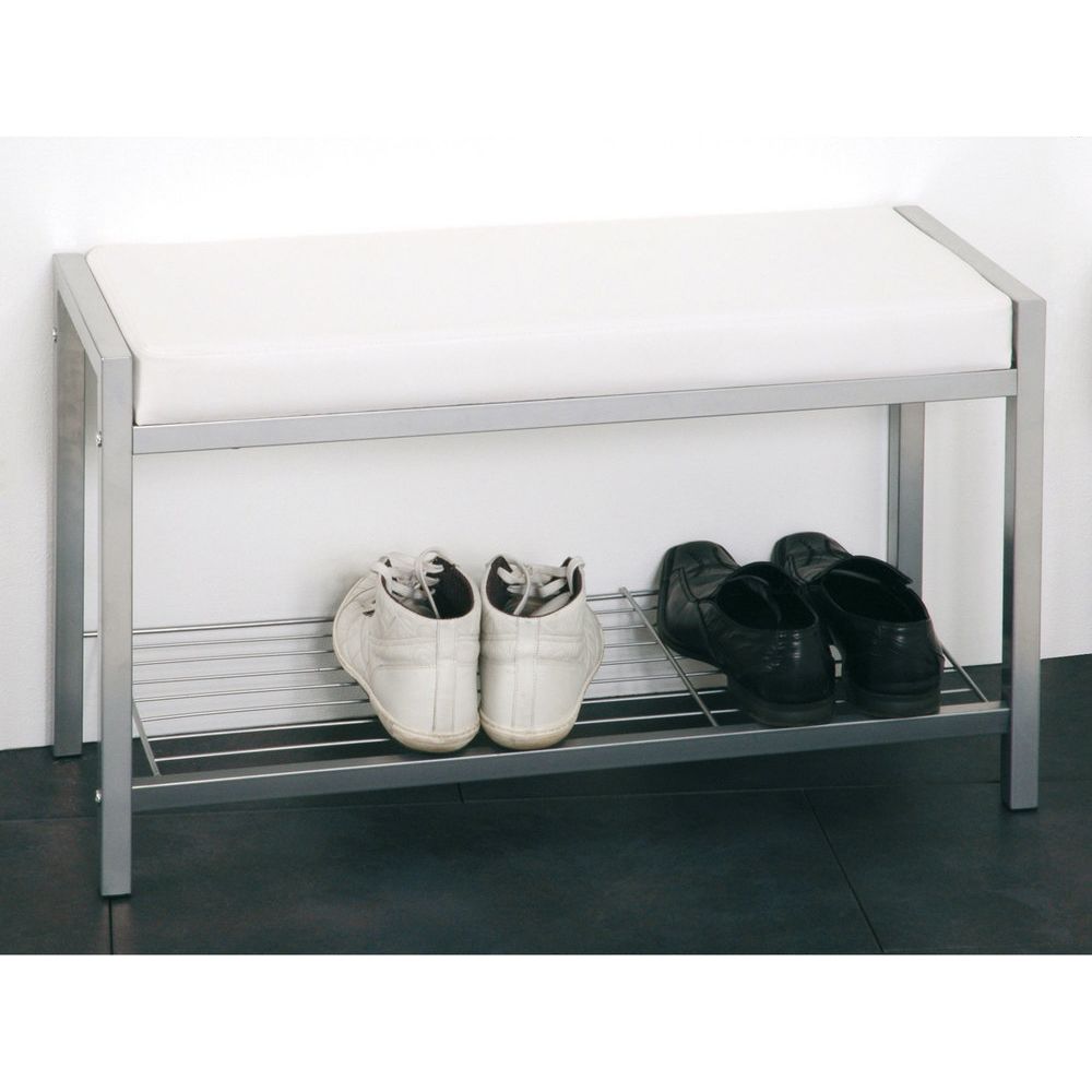 marque generique - Meuble à chaussures/Banc Acier et imitation cuir (4 paires) L80xP32xH48cm MARY - Blanc - Rangements à chaussures