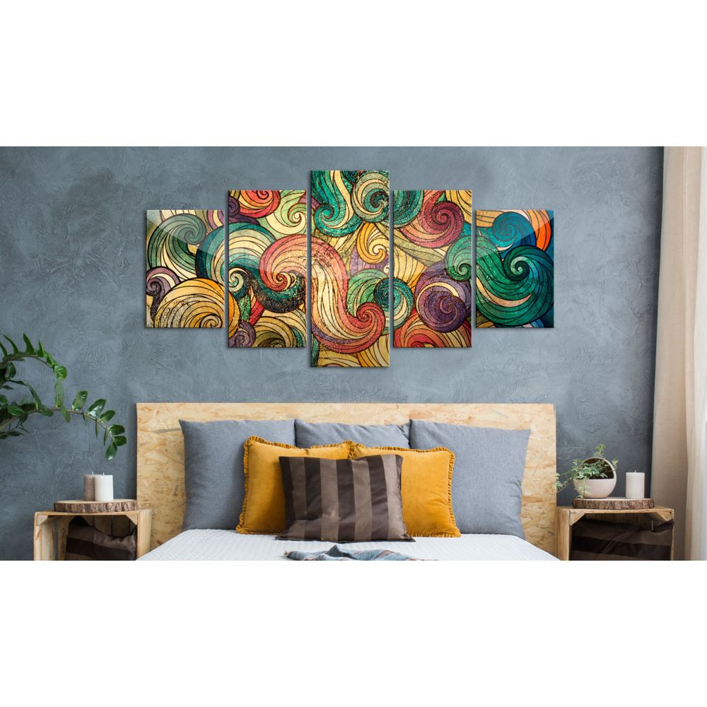 marque generique - 100x50 Tableau Multicolores Abstraction Stylé Colourful Waves - Tableaux, peintures
