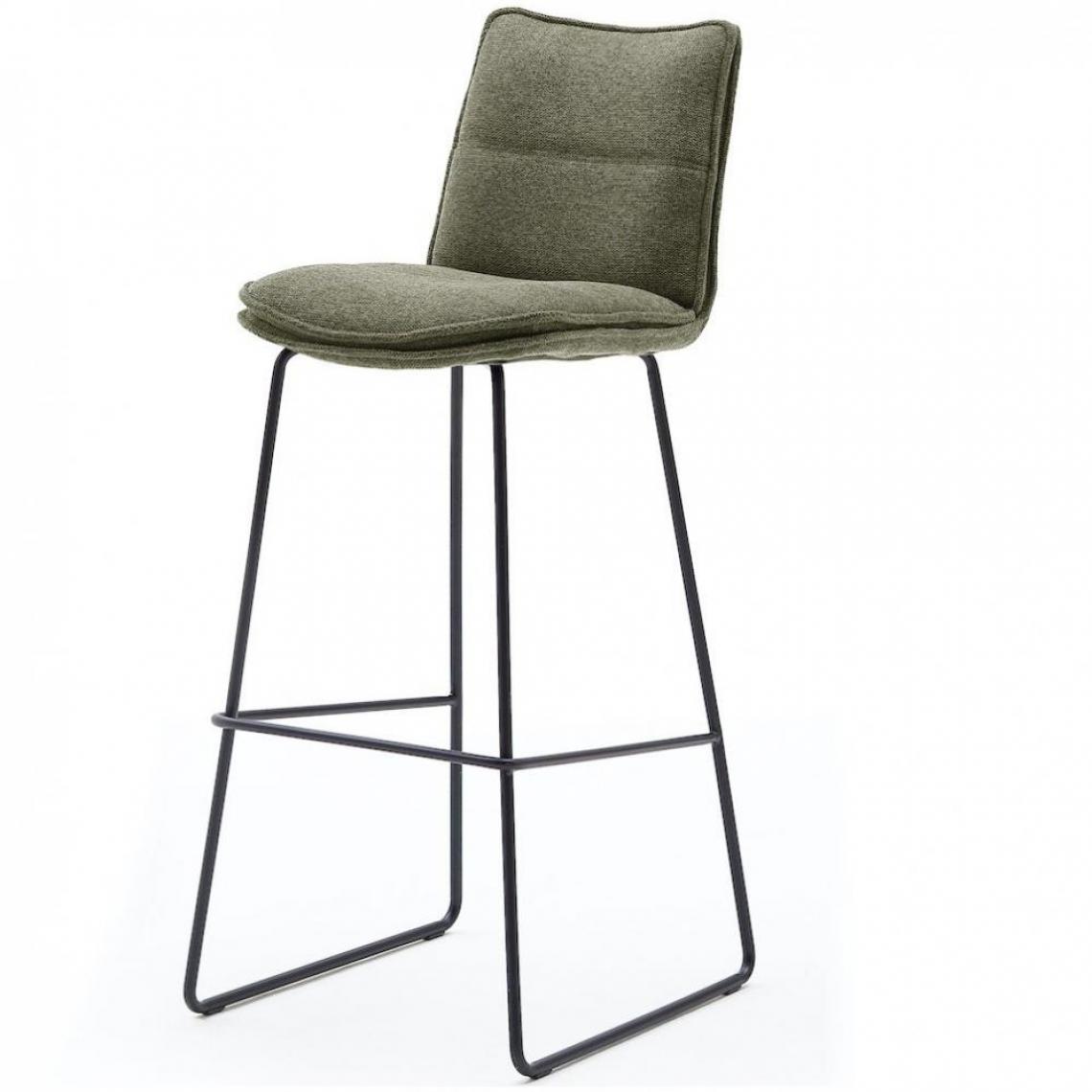 Inside 75 - Lot de 2 chaises de bar design HALSOU tissu olive et pieds métal laqué noir - Chaises