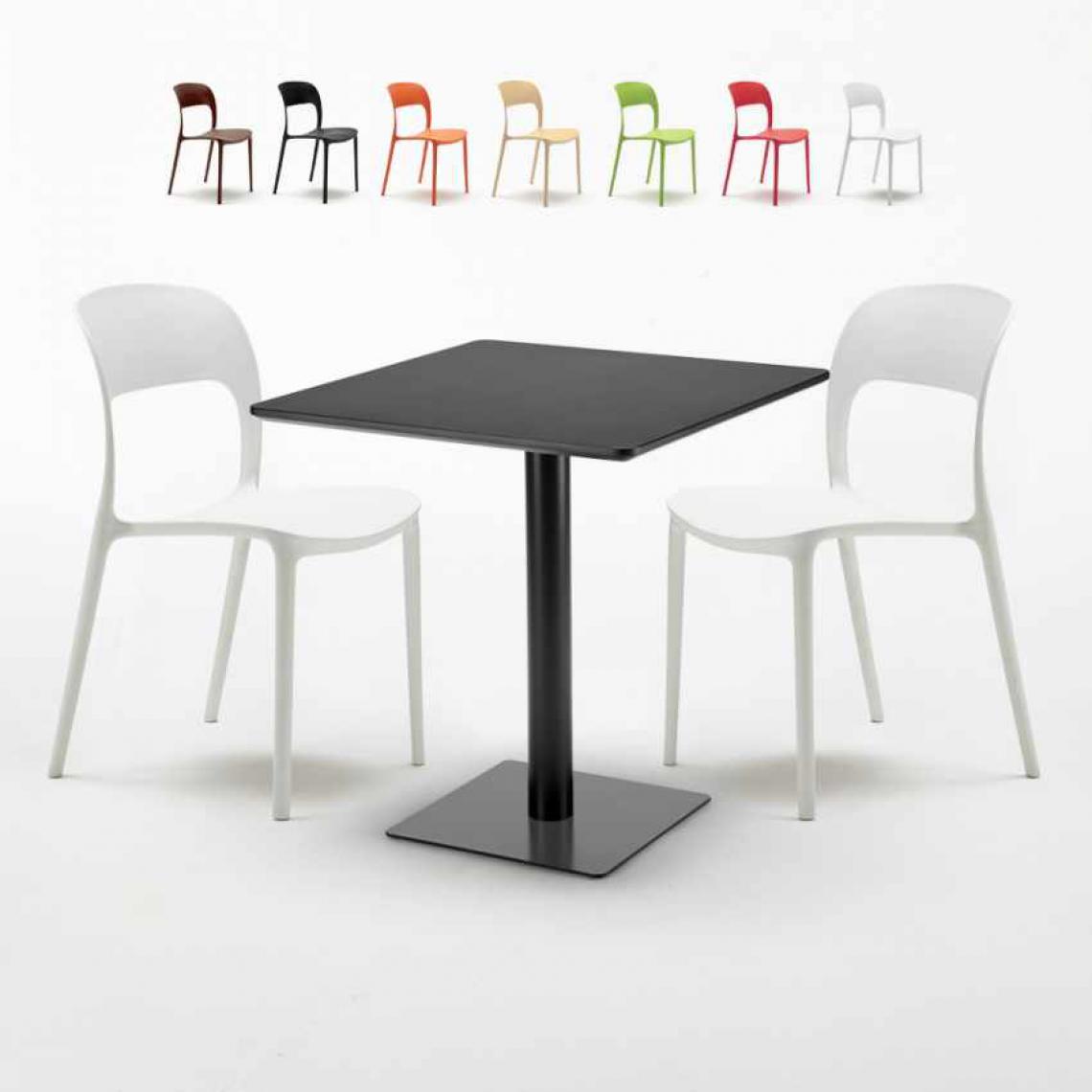 Ahd Amazing Home Design - Table carrée noire 70x70 avec 2 chaises colorées Restaurant Kiwi, Couleur: Blanc - Tables à manger