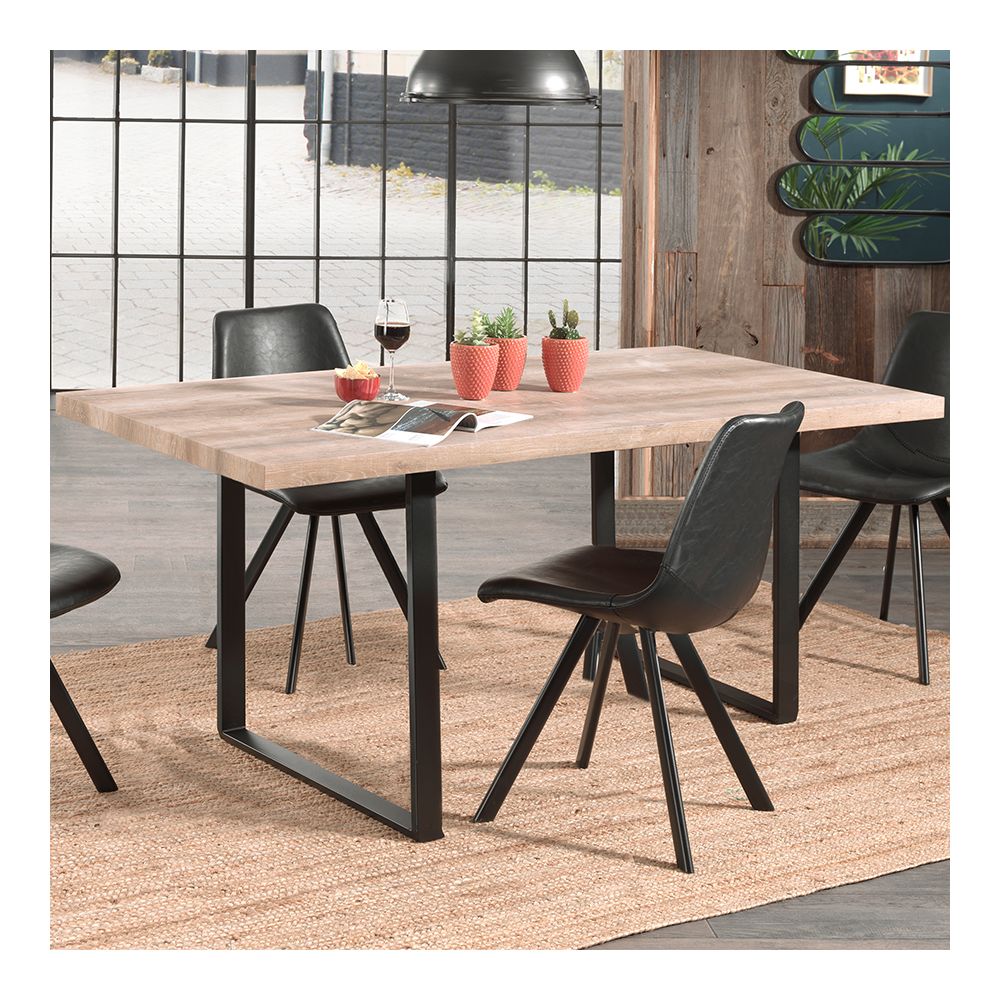 Nouvomeuble - Table à manger industrielle ELLENA 180x90 cm, en bois et métal - Tables à manger