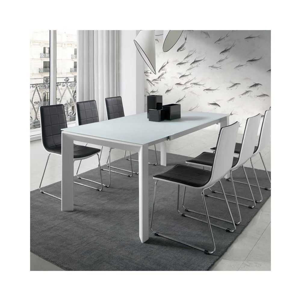 Nouvomeuble - Table extensible blanc laqué design EMERA - Tables à manger