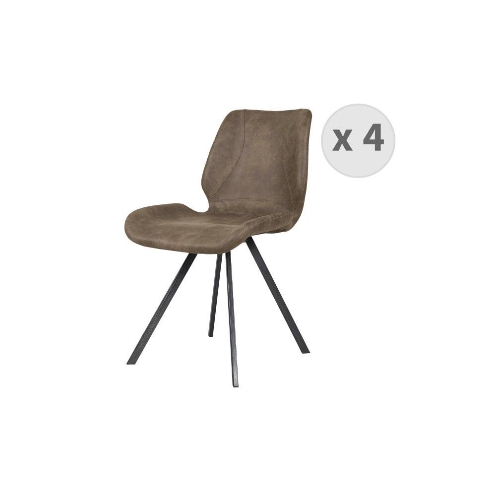 Moloo - HORIZON-Chaise indus microfibre marron vintage et noir brossé (x4) - Chaises