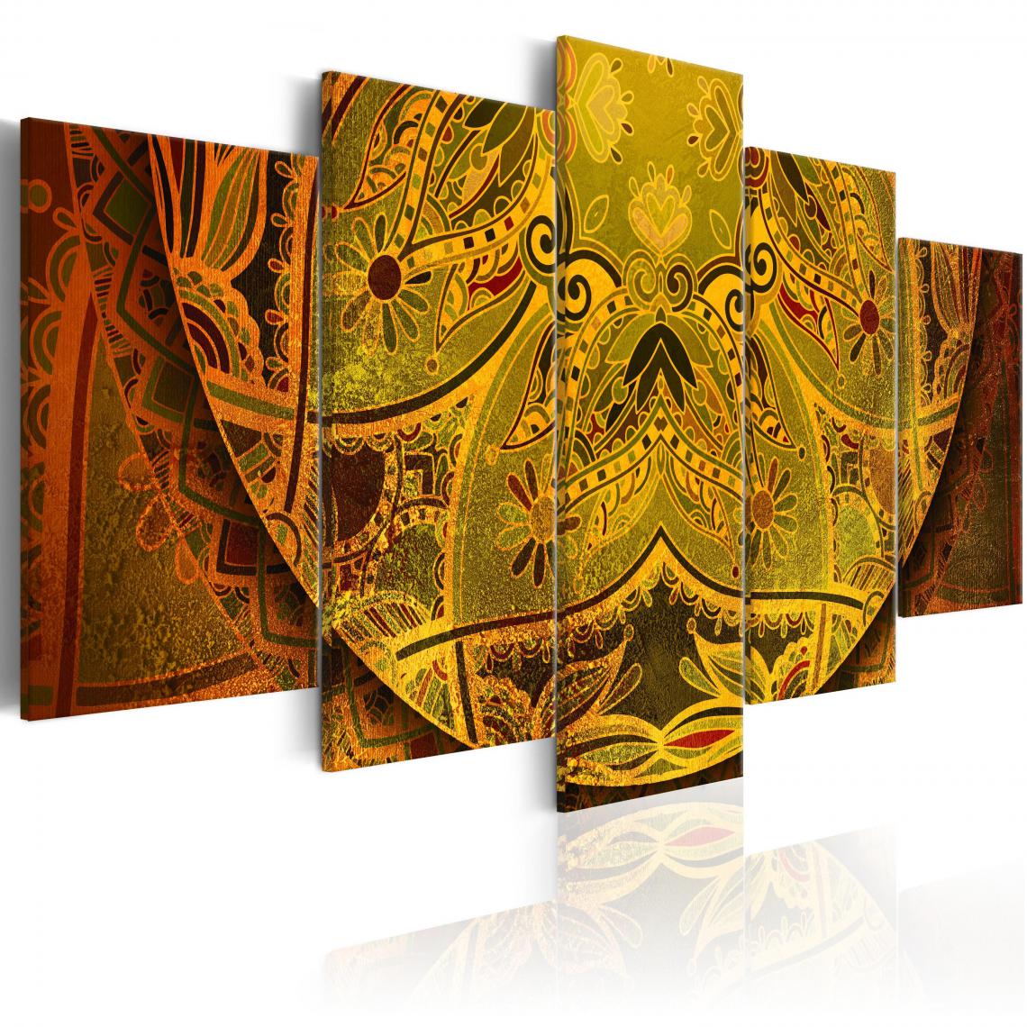 Decoshop26 - Tableau sur toile en 5 panneaux décoration murale image imprimée cadre en bois à suspendre Mandala: force d'or 200x100 cm 11_0009141 - Tableaux, peintures